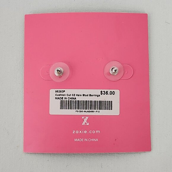Cushion Cut Cubic Zirconia Halo Stud Earrings Zaxie By Stefanie Taylor NWT - Picture 3 of 6